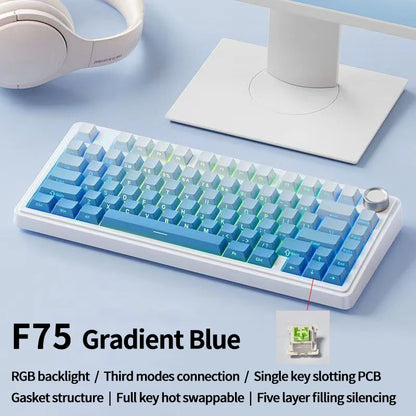 AULA F75 Gaming Mechanical Keyboard RGB Customized 75% Layout Side-engraving Gasket Mounted 80keys PBT Gradient Keycaps keyboard