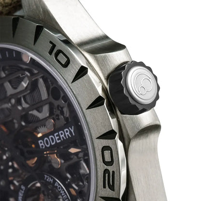 Boderry Urban Men's Titanium Watches Top Brand Fashion Skeleton Automatic Mechanical Waterproof Watch Hi-beat 72H Power-reserve