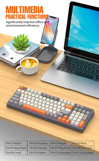 Wireless Mechanical Keyboard 96 Keys 100% Layout Spanish Russian Korean Arabic Mechanical Keyboard Bluetooth RGB K95 2000mAh