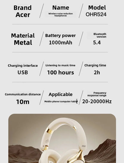 Acer ANC Wireless Bluetooth Headphones 360° Surround Sound Headsets Gamer Sports Earphones Noise Reduction with HD Mic OHR524