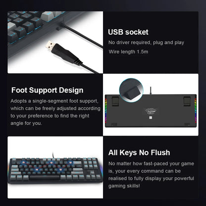 E-YOOSO K620 USB Mechanical Gaming Keyboard Wired Blue Red Switch Monochrome LED Backlit 87 Key for Compute Laptop PC