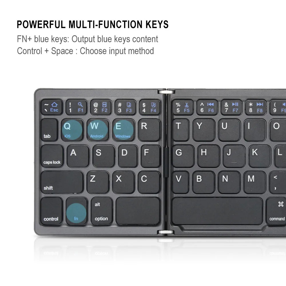 2026 Folding Bluetooth Keyboard Wireless Klavye English Russian with Type-C Charge Port for IOS/Android/Windows ipad Tablet