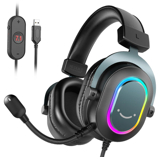 FIFINE RGB Gaming Headset with Mic – 7.1 Surround Sound Over-Ear Wired Headphones for PC, PS4 & PS5 with 3 EQ Modes