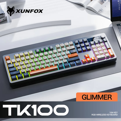 XUNFOX TK100 Bluetooth Wireless Dual-Mode Keyboard, 98-Key RGB Wireless Gaming Keyboard with Rechargeable Battery for Desktop, Laptop & Office