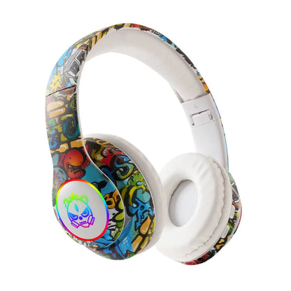 New Graffiti Wireless Bluetooth Gaming Headset LX-8686 with Mic, LED Light, TF Card Support, Deep Bass Over-Ear Headphones for PC, Gaming & Kids