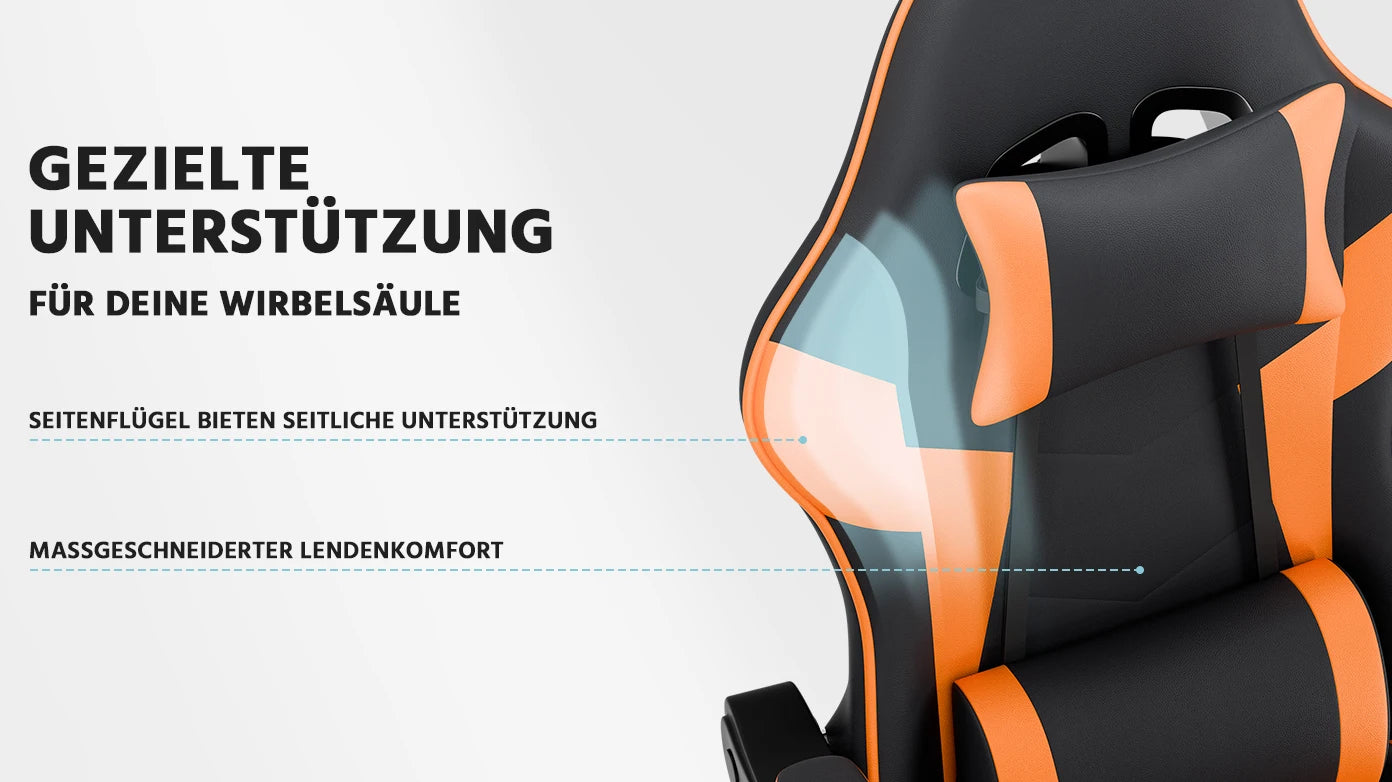 Ergonomic PU Leather Gaming Chair with Lumbar Support, Adjustable Reclining Gaming Chair, Footrest, 200KG Heavy Duty Computer Chair