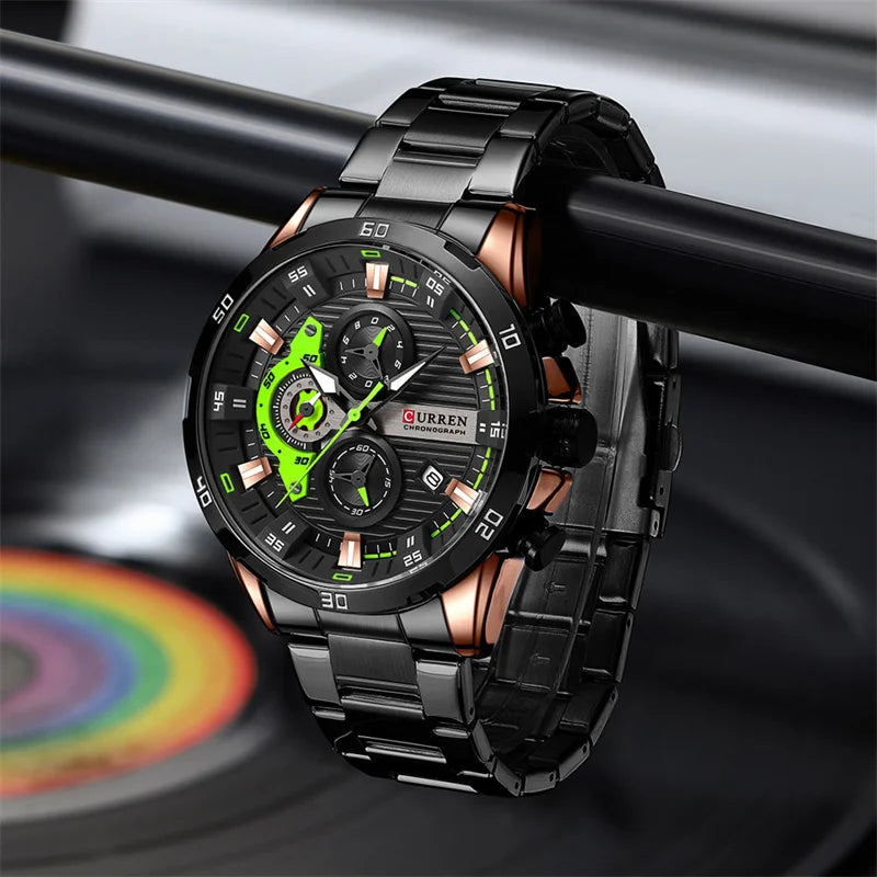 Orologio da uomo di lusso CURREN 8402, nuovo, in acciaio inossidabile, impermeabile, con cronografo e illuminazione notturna.
