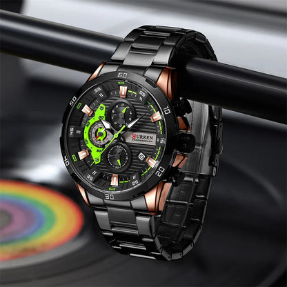 Orologio da uomo di lusso CURREN 8402, nuovo, in acciaio inossidabile, impermeabile, con cronografo e illuminazione notturna.