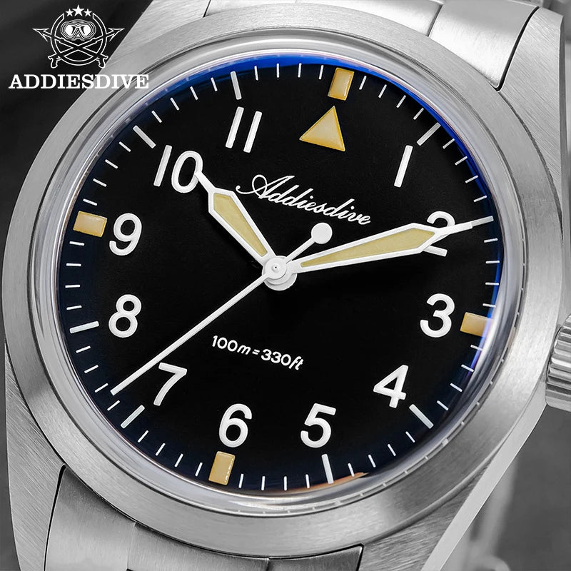 ADDIESDIVE 36mm AD2502 Watch For Men 100M Waterproof Titanium Alloy VH31 Movement Bubble Mirror Glass Luminous Quartz Watches