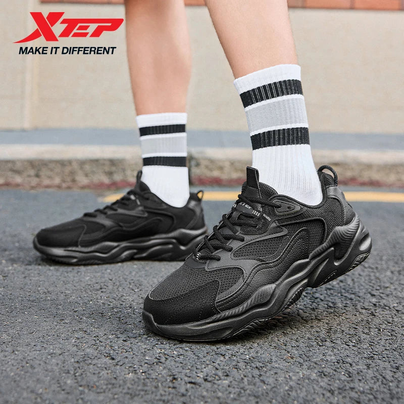 Xtep Casual Shoes For Men Breathable Thick Sole Heightened Lightweight Strong Wrapping Street Style Sports Shoes 977319320047