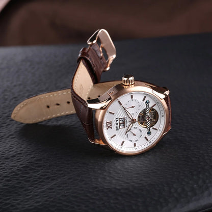 BERNY Automatic Watch for Men Auto Self-wind Mechanical Watches Date Skeleton 5ATM Luxury Male Wristwatches