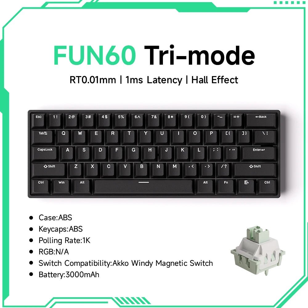 MONSGEEK FUN60 Pro & Max HE Magnetic Gaming Keyboard, 60% Wireless Mechanical Keyboard with 0.01mm Rapid Trigger, 8K Polling Rate, ARGB and Tri-Mode Connectivity