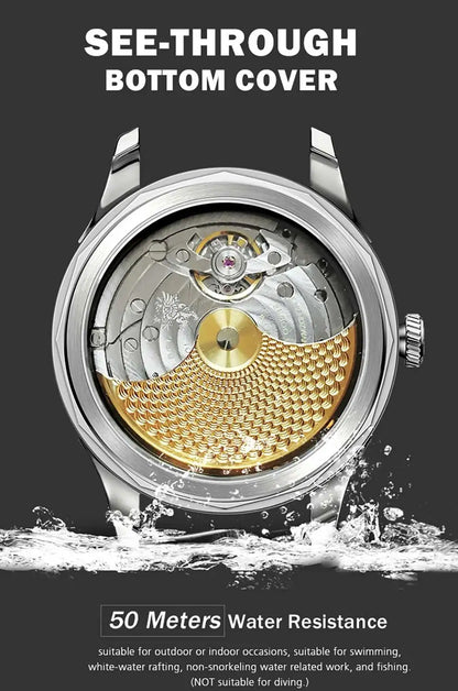 BORMAN 41.5mm 5ATM Waterproof Mechanical Watches Moon Phase Luxury Designer Men Dress Automatic Wristwatch