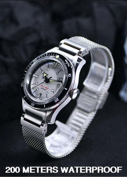 SEA KNIGHT Men 200M Waterproof Diving Watch Sapphire Crystal 316L Steel Mesh Belt C3 Luminous NH35A Automatic Mechanical Watch