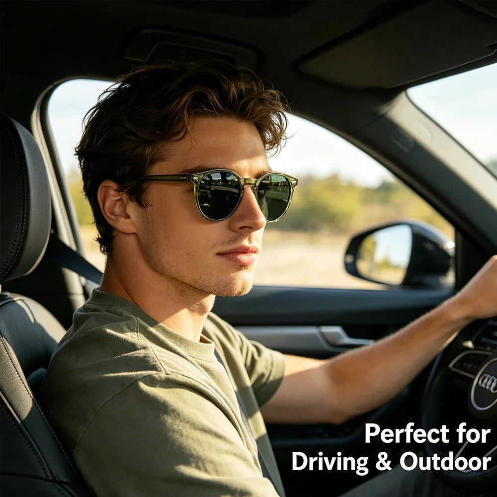 HBK Fashion Polarized Sunglasses Men Round TR90 Frame Fashion Sun Glasses Women Driving Sports UV400 Lunette De Soleil Homme
