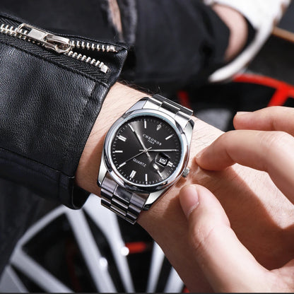 CHRONOS men’s wristwatch – Luxury brand, water-resistant, luminous, with date display, made of stainless steel, quartz movement.