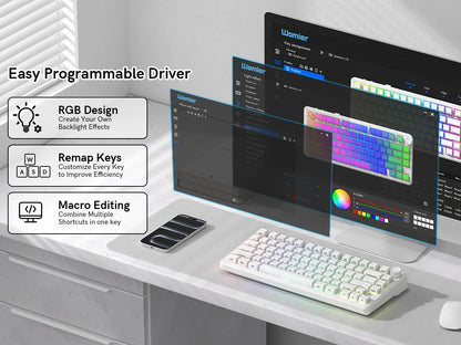Womier L75 White Crystal Wireless Gaming Keyboard Tri-Modes Hot-Swappable Customized RGB Backlight Mechanical Keyboard Gasket
