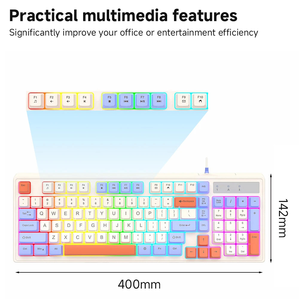 CASEPOKE 98 Keys Mechanical Keyboard for PC Laptop Office Silent Wired Keyboard with Backlit Volume Adjustment Gaming Keyboard