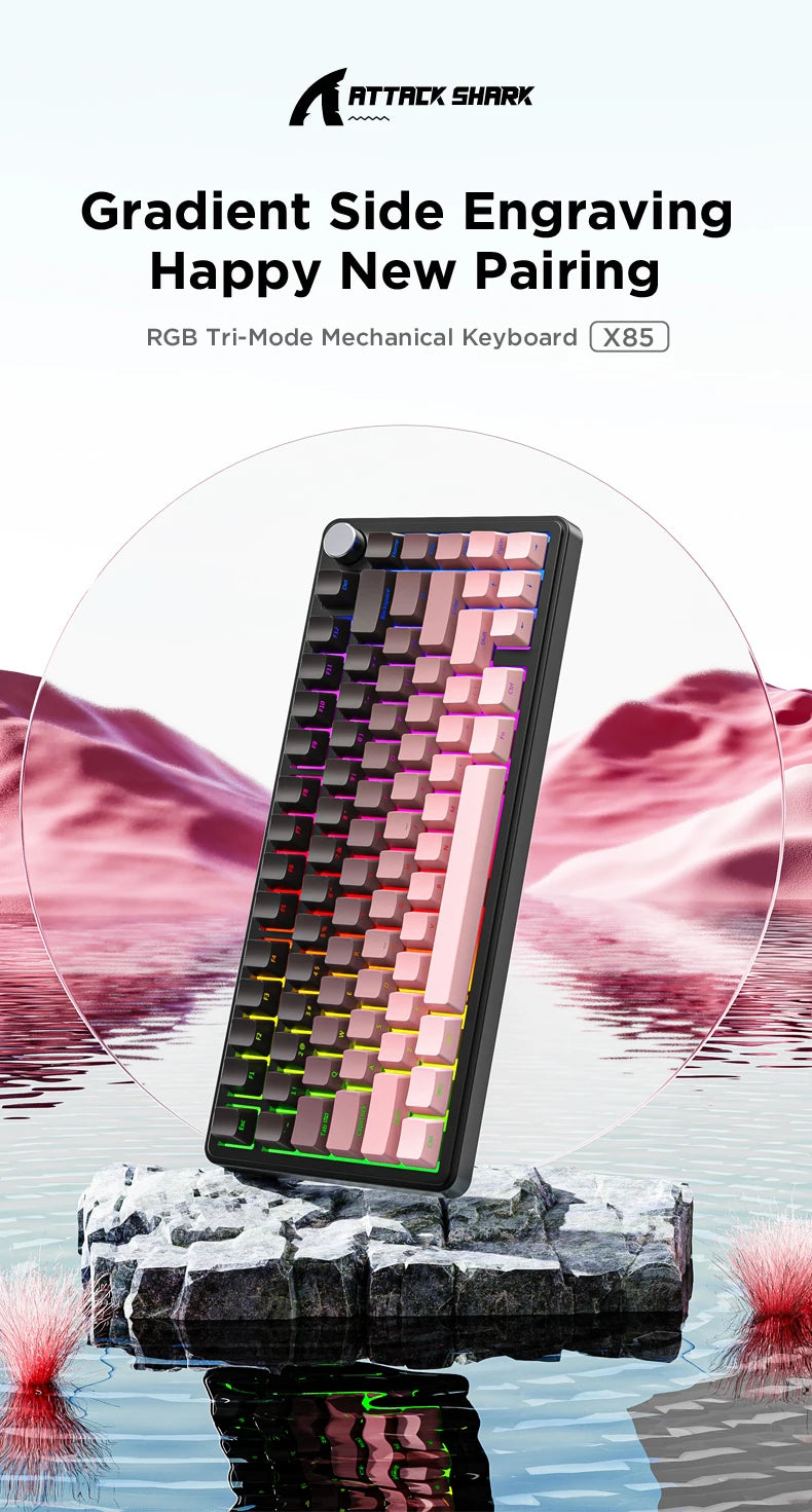 ATTACK SHARK X85/X85Pro Wireless Mechanical Keyboard 75% 82 Keys Tri-Mode Bluetooth Wird RGB Hot Swap Gasket Knob Large battery