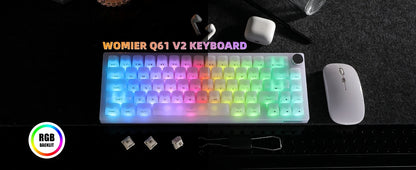 Womier Q61 V2 Wireless 65% Mechanical Keyboard with Knob VIA Programmable Support Tri-Mode BT/2.4G/USB-C Hot-Swap RGB for Mac/PC