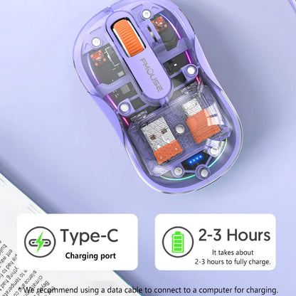 Lenovo Transparent Wireless Mouse Tri-Mode Bluetooth 5.0 & 2.4G Rechargeable RGB Mouse, Ergonomic Silent Wireless Mouse for Laptop, PC & Office