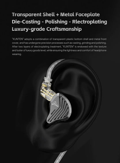 KZ GK Kunten HiFi IEM Earphones 1DD Dynamic Driver In-Ear Earbuds with 2-Pin Detachable Cable, Metal Audiophile Gaming Headset