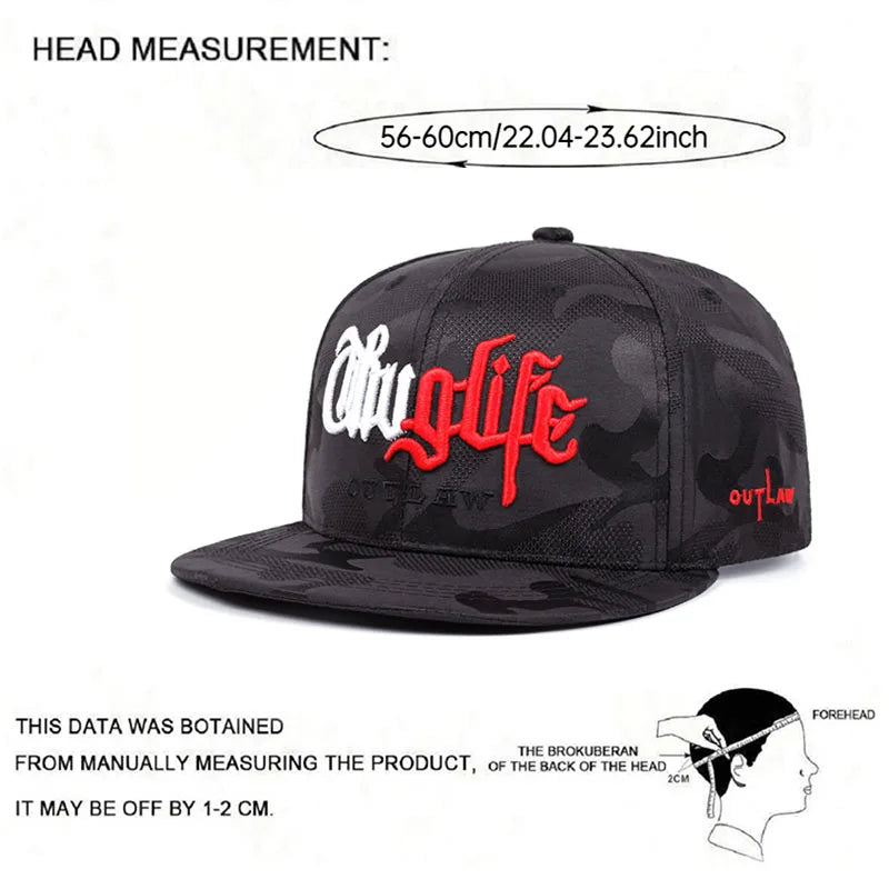 2025 Fashion Personalized New Flat brimmed Hat Riot LIFE Embroidered Street Hip Hop Hat Sunshade Decoration Baseball Hat Unisex