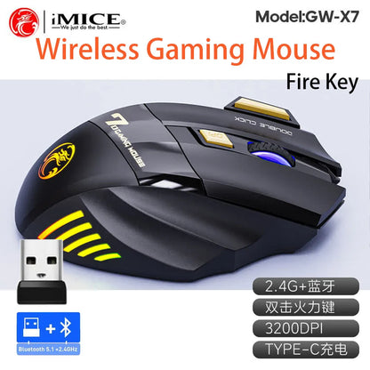 Vezeték nélküli Bluetooth egér, újratölthető számítógépes gamer egér, ergonomikus RGB háttérvilágítású, csendes egér PC-hez