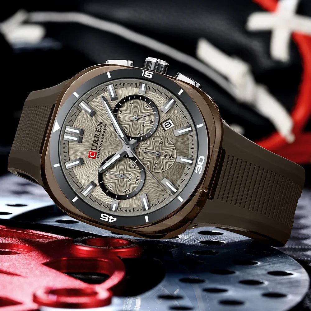 Orologio da uomo CURREN – Nuovo modello di lusso al quarzo, cinturino in silicone, stile sportivo, multifunzione, impermeabile, luminescente, con datario e cronometro.