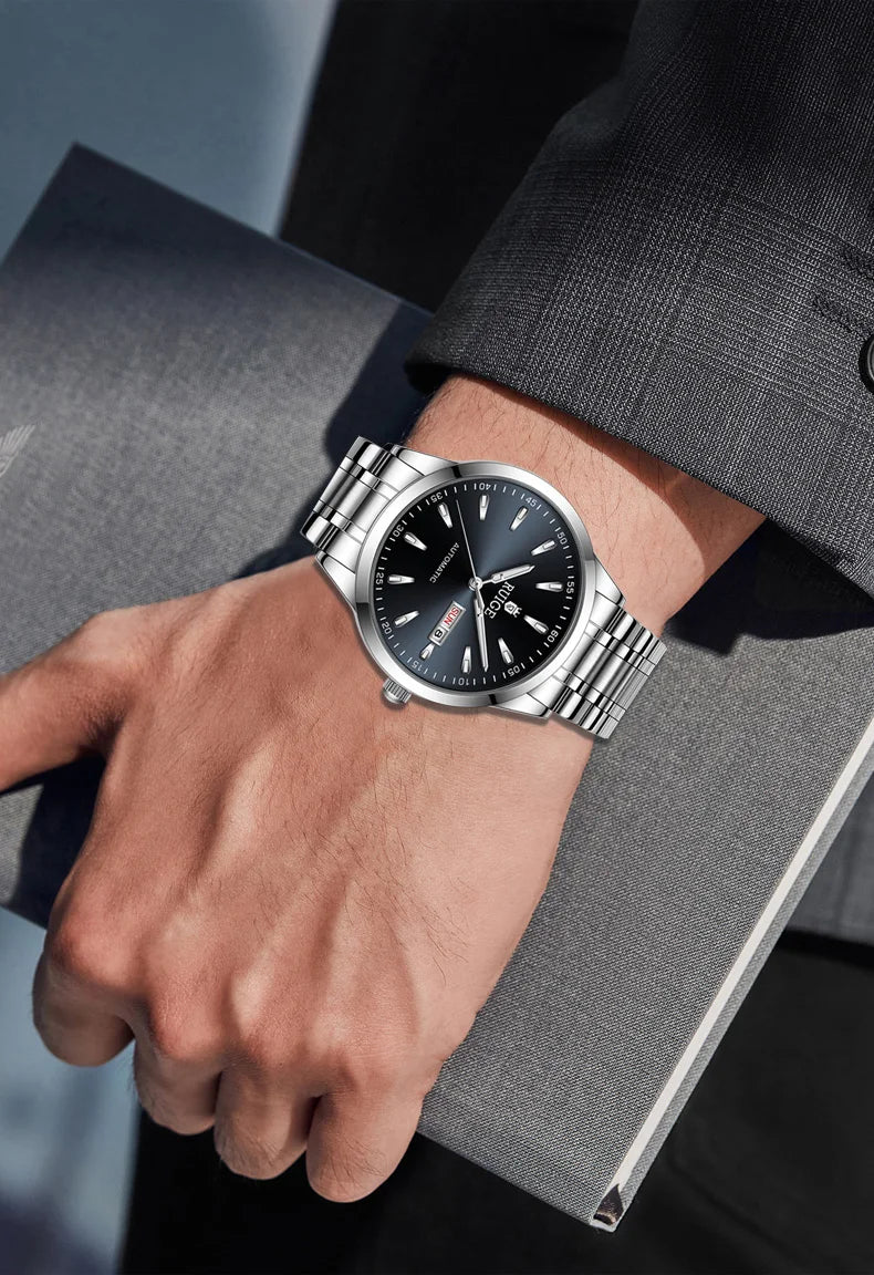 RUIGE Weekly Calendar Men's Fully Automatic Mechanical Watch Stainless Steel Business Men's Night Light Waterproof Versatile Wat