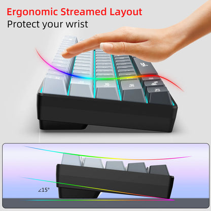 Clavier New key board 68% three-mode wired/wireless/bluetooth teclado gamer gaming keyboard gradual change gray RGB backlight