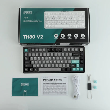 EPOMAKER TH80 V2 75% ANSI US Layout Gasket Tri-mode Wireless Mechanical Gaming Keyboard with 8000mAh Battey & RGB Backlight