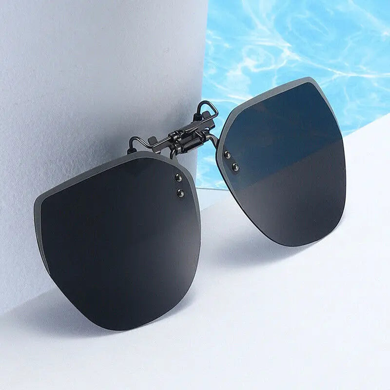 KLASSNUM Men Polarized Clip On Sunglasses Women Flip Up Sunglasses Square Cut Edge Lenses Driving Night Vision Fishing Goggle