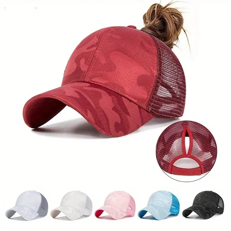 Women's Ponytail Baseball Caps Spring Summer Mesh Sun Hat Running Snapback Hat Female Adjustable Girl Outdoor Visor Hats