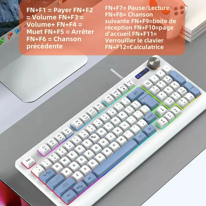 93 Keys Wired Gaming Keyboard with RGB Backlight Multi-Function Knob Color Matching Mechanical Feel Keyboard for PC Laptop Gamer