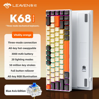 K68    68Key Wireless Mechanical Keyboard Tri-mode Connection,Full Key Hot Swap,RGB lighting Effects,Gasket Muffler Structure, L