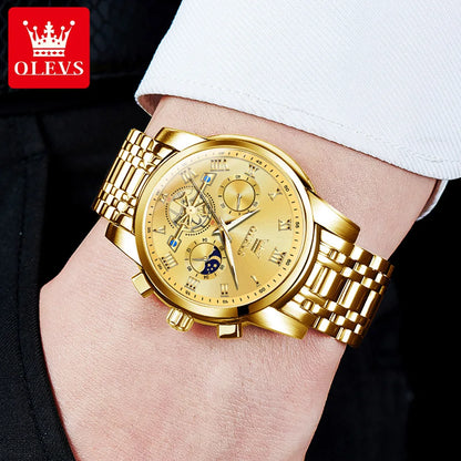 Montre pour homme OLEVS 2859 – Modèle classique et luxueux avec chiffres romains, multifonction, étanche, cadran luminescent, mouvement à quartz de haute qualité.