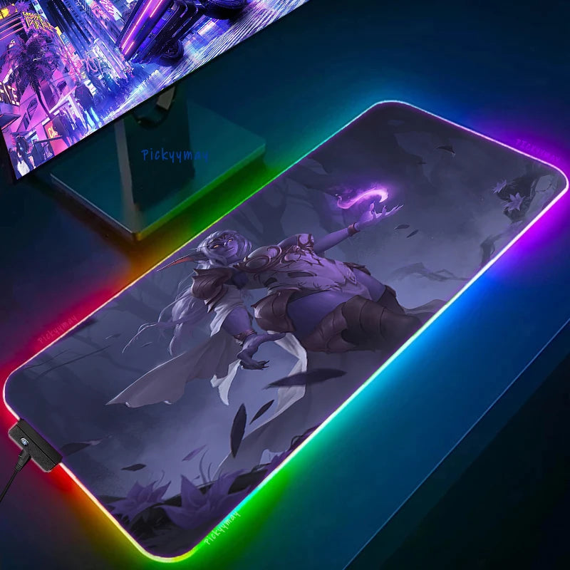 World Of Warcraft LED Backlight Gaming Mousepad Gamer Mousepads RGB Mouse Pad Non-Slip Rubber Deskmats Keyboard Desk Mat WOW