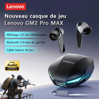 Lenovo XT53 Wireless Bluetooth 5.4 Gaming Earbuds – LED Display, Waterproof Noise Isolating Earphones with Low Latency & Microphone