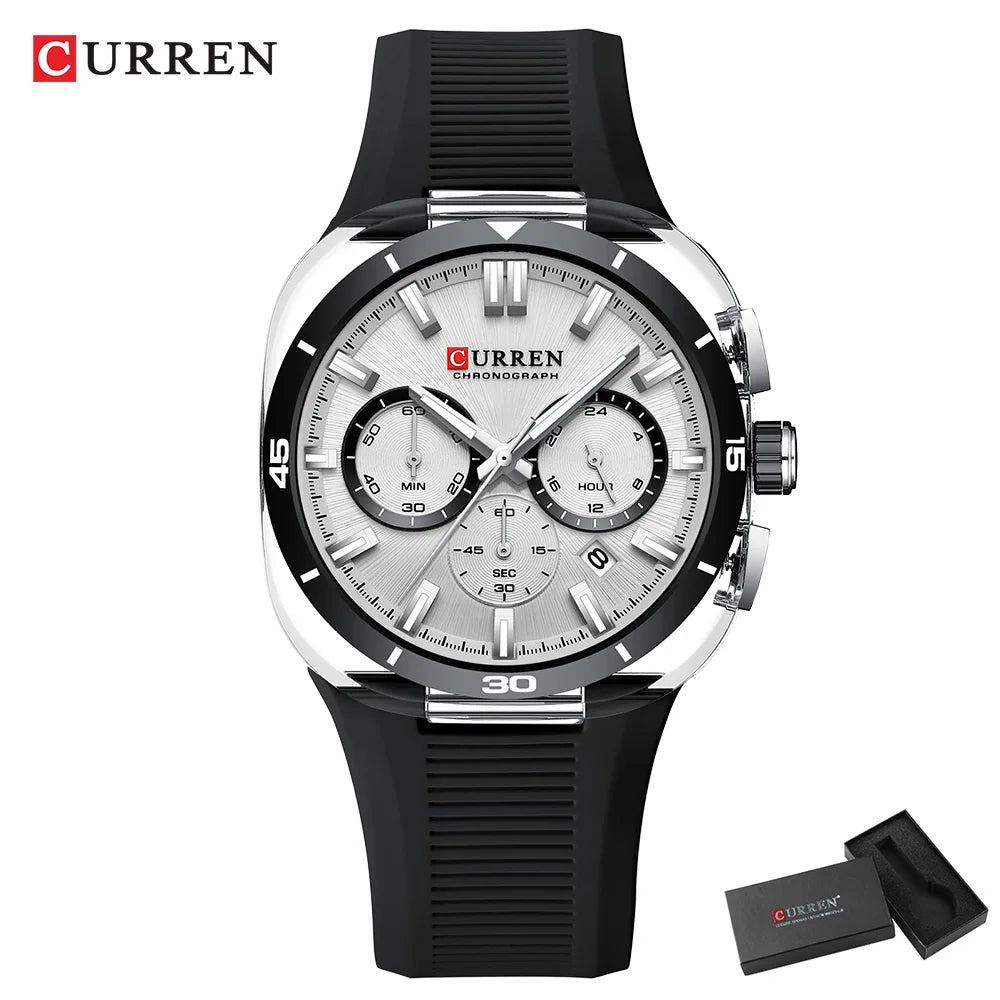 Orologio da uomo CURREN – Nuovo modello di lusso al quarzo, cinturino in silicone, stile sportivo, multifunzione, impermeabile, luminescente, con datario e cronometro.