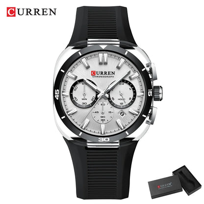 Orologio da uomo CURREN – Nuovo modello di lusso al quarzo, cinturino in silicone, stile sportivo, multifunzione, impermeabile, luminescente, con datario e cronometro.