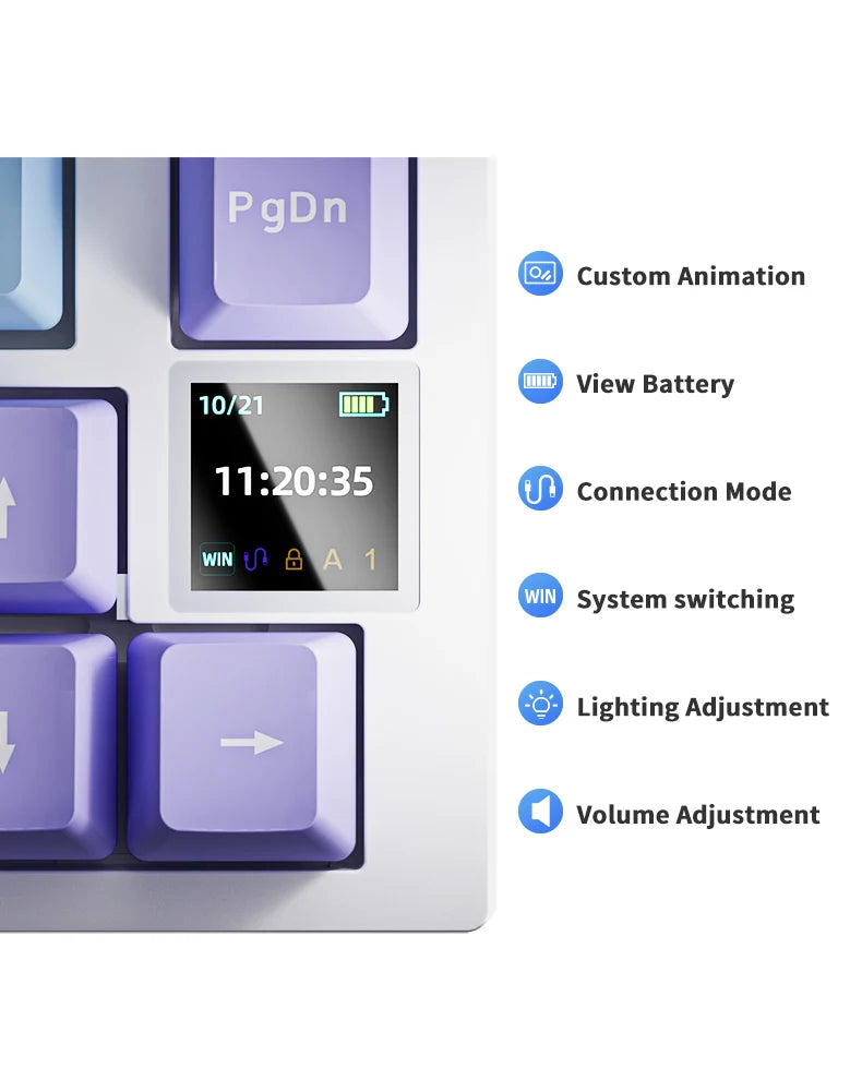 AJAZZ AK820 Pro Gaming Mechanical Keyboard Bluetooth 5.1 Wireless RGB Hot Swappable Gasket Keyboard with TFT Screen & Knob