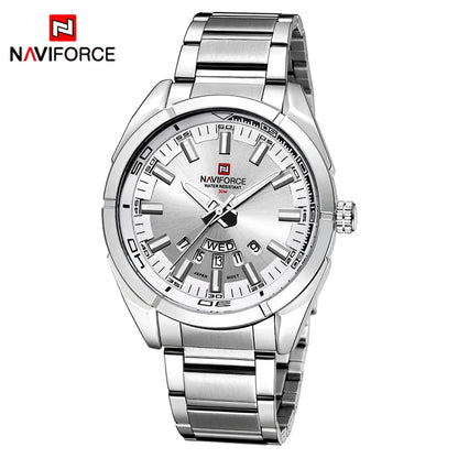 Ceas pentru bărbați NAVIFORCE, realizat integral din oțel, rezistent la apă, stil casual, mecanism cu cuarț și afișaj al datei – Ceas de mână de lux pentru bărbați, de la o marcă de renume.
