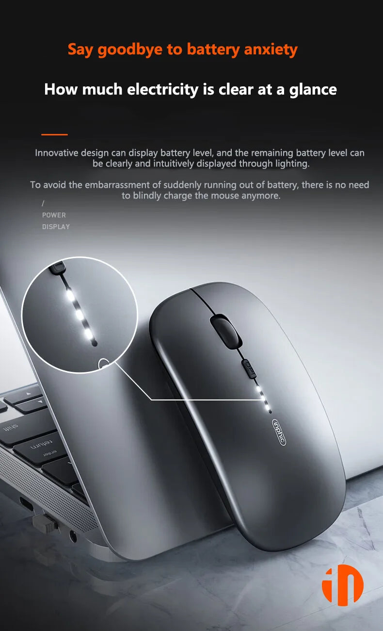 Inphic M1P Wireless Silent Mouse, Ultra-Thin Rechargeable 2.4G Office Mouse with USB Receiver, Type-C Charging, Battery Display & DPI Control