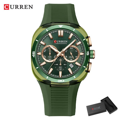 Orologio da uomo CURREN – Nuovo modello di lusso al quarzo, cinturino in silicone, stile sportivo, multifunzione, impermeabile, luminescente, con datario e cronometro.