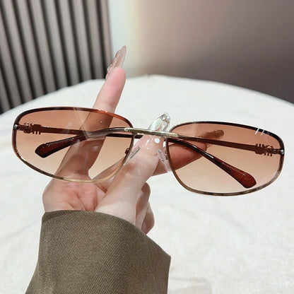 Gradient Oval Frameless Women's Sunglasses High Quality Luxury Brand Y2k Rimless Glasses Women High-end Punk Popular Shades UV