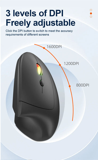 2.4G Bluetooth vezeték nélküli függőleges egér, újratölthető, ergonomikus, 1600DPI állítható gaming egér, 6 gombos, laptophoz, PC-hez és számítógéphez
