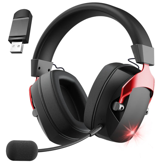 Wireless Gaming Headset with Detachable Noise Cancelling Microphone – 2.4G Wireless, Bluetooth 5.3 & 3.5mm Wired Gaming Headphones for PS5, PC, Xbox, Mobile