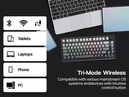 EPOMAKER EA75 75% US QWERTY Layout Hot-Swap Gasket-Mounted Wired/2.4GHz/Bluetooth Wireless Mechanical Keyboard RGB Backlight
