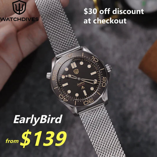 Watchdives 42mm Seafarer Grade 2 Titanium NTTD Dive Watch WD007Q V2 VH31 Sweep Second Quartz Movement Luminous Sapphire Watches